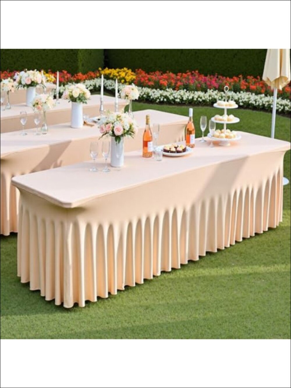 2 Pack 6ft Spandex Tablecloths Ruffle Skirt Fitted Rectangle Covers Wedding